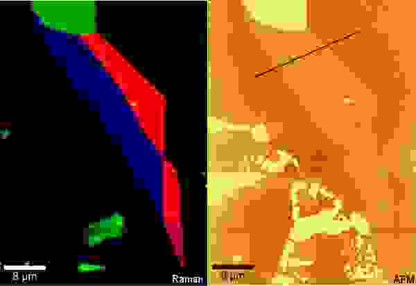Raman-AFM-Bild einer exfolierten Graphenflocke.